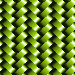 イエローグリーンの立体模様のリピートパターン、艶のあるリボンのシンプルな模様、メタリックイエローグリーンのシームレスパターン