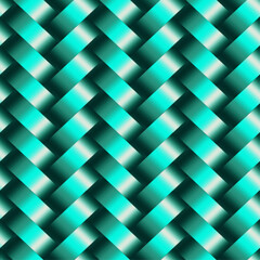 ペパーミントグリーンの立体模様のリピートパターン、艶のあるリボンのシンプルな模様、メタリックミントのシームレスパターン