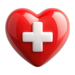 Obraz premium Red heart with white plus sign 3d isolated on transparent background