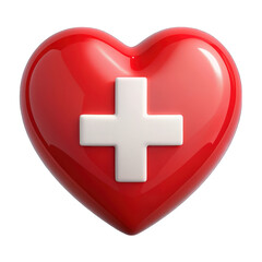 Obraz premium Red heart with white plus sign 3d isolated on transparent background