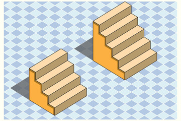 Stair. Stairs on the ground. Checkered ground floor. The height of the stairs above the ground. Mathematics, geometry, physics question.
