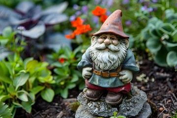 Obraz premium Little gnome sitting in the garden