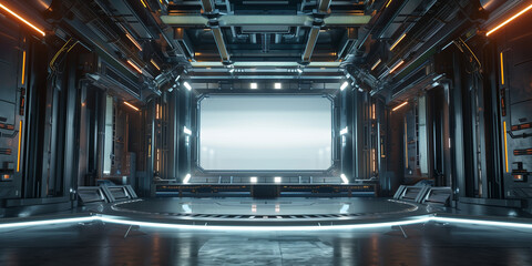 Obraz premium Big empty videowall display screen in futuristic room