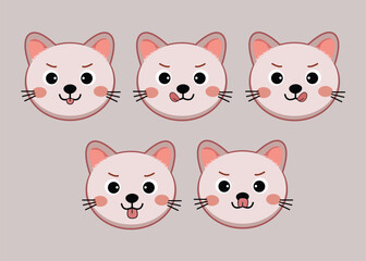 Cat heads icons. Set of flat cartoon cats of different breeds isolated