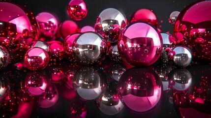 Red balls on black Background. postcard, banner, Design