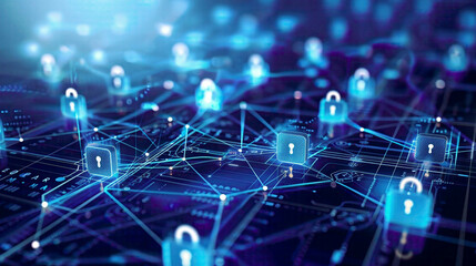 Cyber security and data protection business technology and privacy theme digital locks and network connections 
