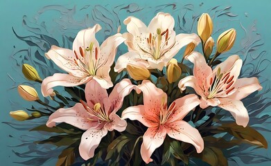 Beautiful botanic lily flower oil paint illustration. Aesthetics floral inspirational tenderness illustration. Graphic Art 