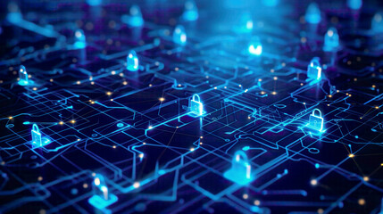 Future technology web services for business and internet projects cybersecurity and network protection theme digital lock symbols and interconnected network lines 