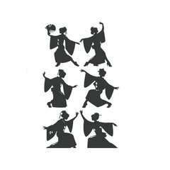 Silhouettes of dancers of Japanese theater Kabuki and silhouettes of geisha, Japanese dancer silhouettes