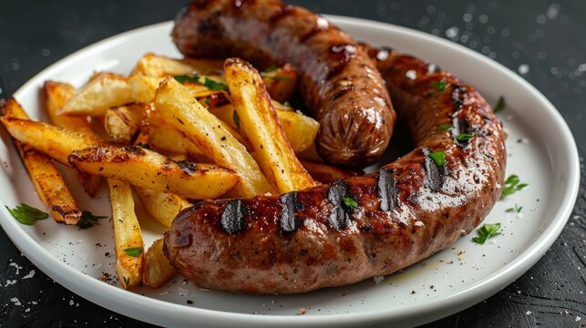 Grilled sausages and French fries