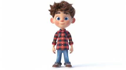 Fototapeta premium A cartoon boy in a plaid shirt.