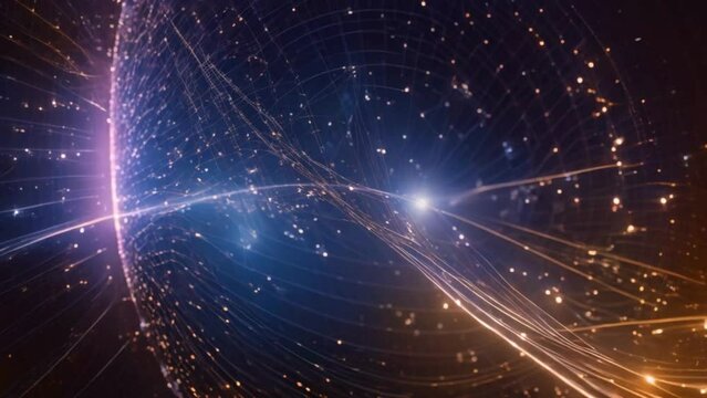 The interconnectedness of the universe in space is made possible by signals transmitted through optical fiber clouds surrounding a rotating globe