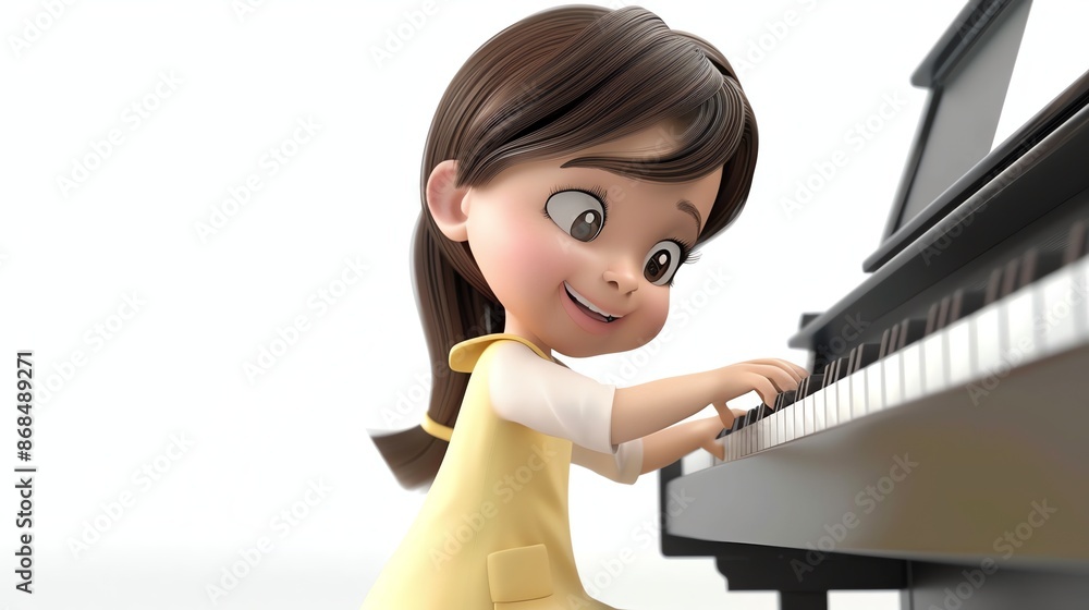 Canvas Prints A 3D cartoon girl playing the piano.