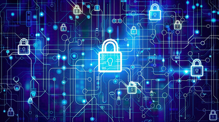 Secure access to personal information cyber security and encryption theme digital lock icons and network connections on a blue background 
