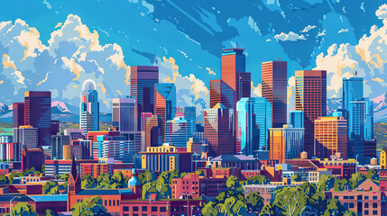 The skyline of  capital city with buildings in summer time.