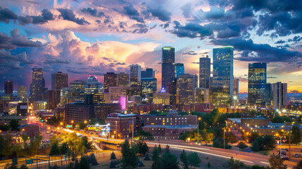 Fototapeta premium landscape scene downton city skyline at night.