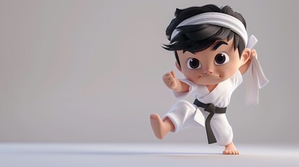 A cartoon boy in a karate outfit with a black belt.