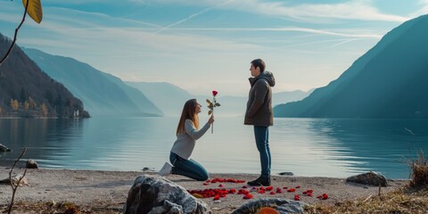 A picturesque lake became the backdrop for a beautiful and unforgettable proposal during a winter vacation, filled with love and commitment in a moment that will be cherished forever