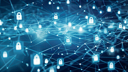 Obraz premium Virtual screen illustrating cyber security information privacy and data protection internet and technology theme with lock icons and digital connections 