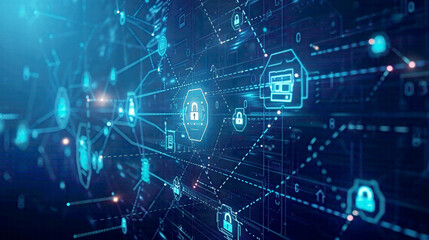 Obraz premium Virtual screen displaying cyber security information privacy and data protection internet and technology theme with digital locks and network symbols 
