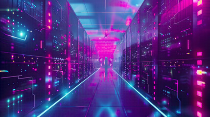 Obraz premium Visual depiction of cyber security and AI Mind integration in a modern data center Streamlined network management supports cloud networking Dynamic illustration 