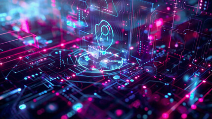 Fototapeta premium Visual depiction of cyber security data protection business technology and privacy concept Dynamic composition highlights the essential role of these interconnected elements in modern business 