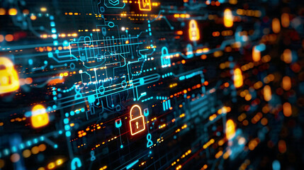 Obraz premium Visual depiction of cyber security data protection business technology and privacy concept Dynamic composition highlights the essential role of these interconnected elements in modern business 