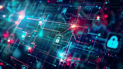 Obraz premium Visual representation of business internet cyber security connection concept Dynamic composition highlights the integration of these elements Modern design with vibrant colors 