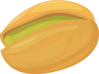 Single pistachio nut is shown with the shell open revealing the seed inside