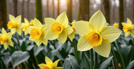 Ethereal Daffodil Garden with Delicate Petals in Gentle Breeze
