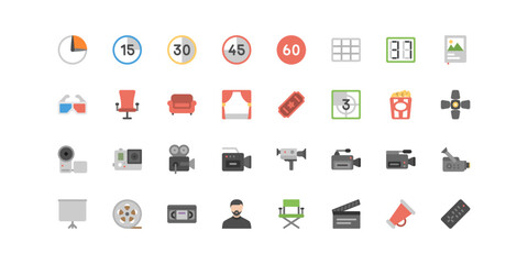 Fototapeta premium camera icons set. film production equipment.