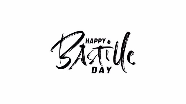 happy bastille day text animation with the eiffel tower as the letter A in black and white. It's great for French National Day celebrations, banners, greetings, events, etc.