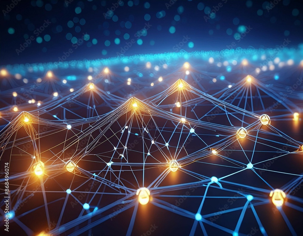 Poster a image of 3d rendering of network connection with glowing dots and lines. network concept generativ