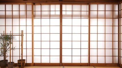 Traditional Japanese Shoji screen wall made from rice paper and bamboo frames