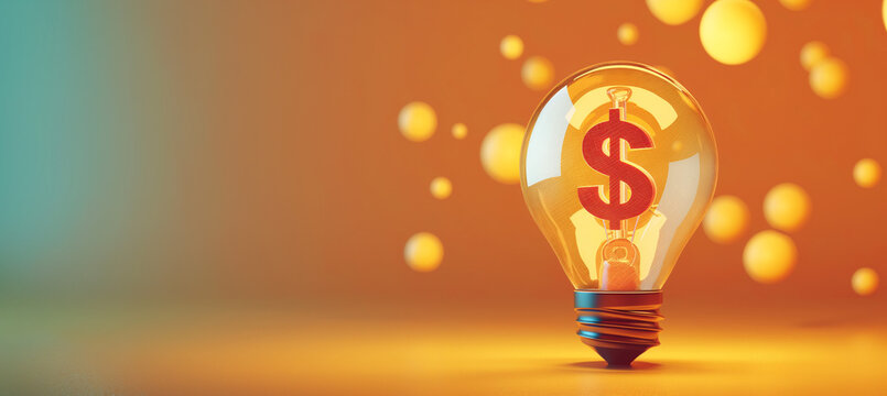 Illustration of Light Bulb and a shaped of Dollar Sign inside the bulb. Energy Saving concept and cost consumption on electricity. 