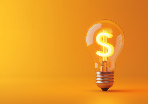 Illustration of Light Bulb and a shaped of Dollar Sign inside the bulb. Energy Saving concept and cost consumption on electricity. 