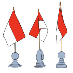 Illustration of mini flag stand with stick. Indonesia flag cartoon with red and white color on transparent background