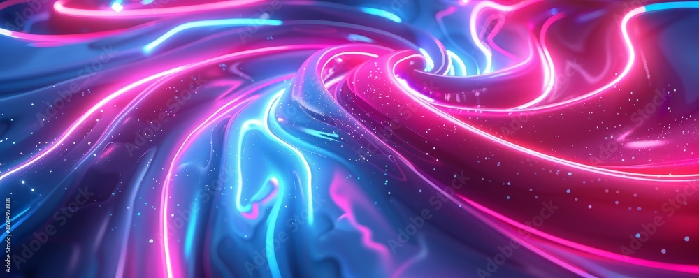 Poster abstract neon spirals forming random shapes