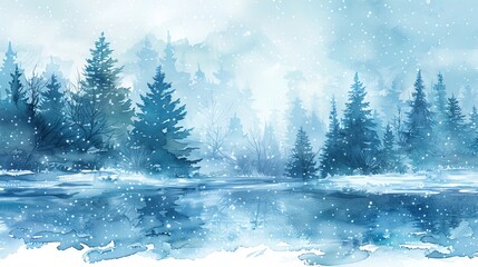 Fototapeta premium Elegant watercolor background of a serene winter scene with lots of copy space