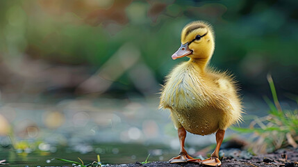 A brown duck rests among green grass, likely near a body of water
