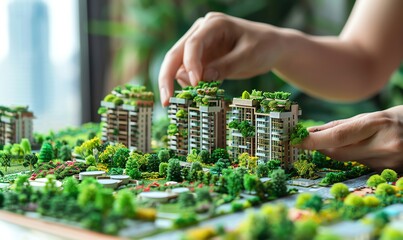 Obraz premium Green Cityscape: A Miniature Model of Urban Sustainability