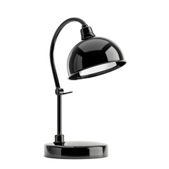 Fototapeta premium Modern black desk lamp with adjustable neck on white background, suitable for office or home decor. Simple and elegant lighting solution.