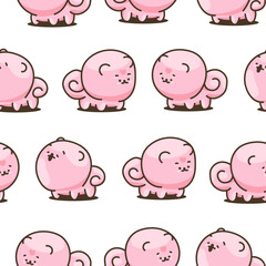 Cute kawaii pomeranian dog. Seamless pattern. Cartoon character. Vector drawing. Design ornaments.