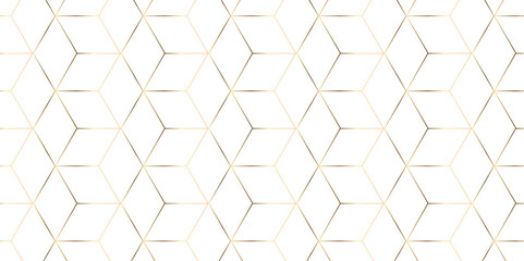 Abstract seamless Vector hexagonal illustration seamless wallpaper wire design. creative diamond surface web structure honeycomb gold line square element digital geometric pattern white background.