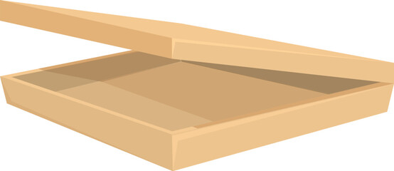 Empty cardboard pizza box lying open on its side