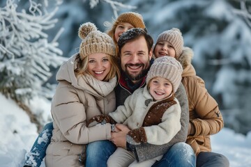 Obraz premium Savor unforgettable memories with family and friends during a wonderful winter vacation in a picturesque snowy setting, partaking in fun recreational activities and strengthening bonds