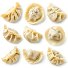 Raw Dumplings Set Isolated, Uncooked Ravioli, Gyoza, Dim Sum, Jiaozi, Pelmeni, Momo, Tortellini