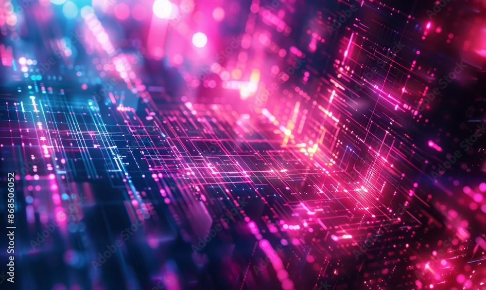 Aufkleber abstract digital grid pattern in neon