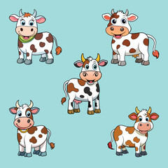 set of cute cow vector illustration