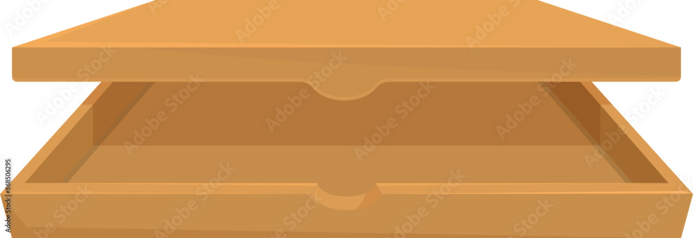Poster empty open rectangular pizza box is waiting to be used for food delivery